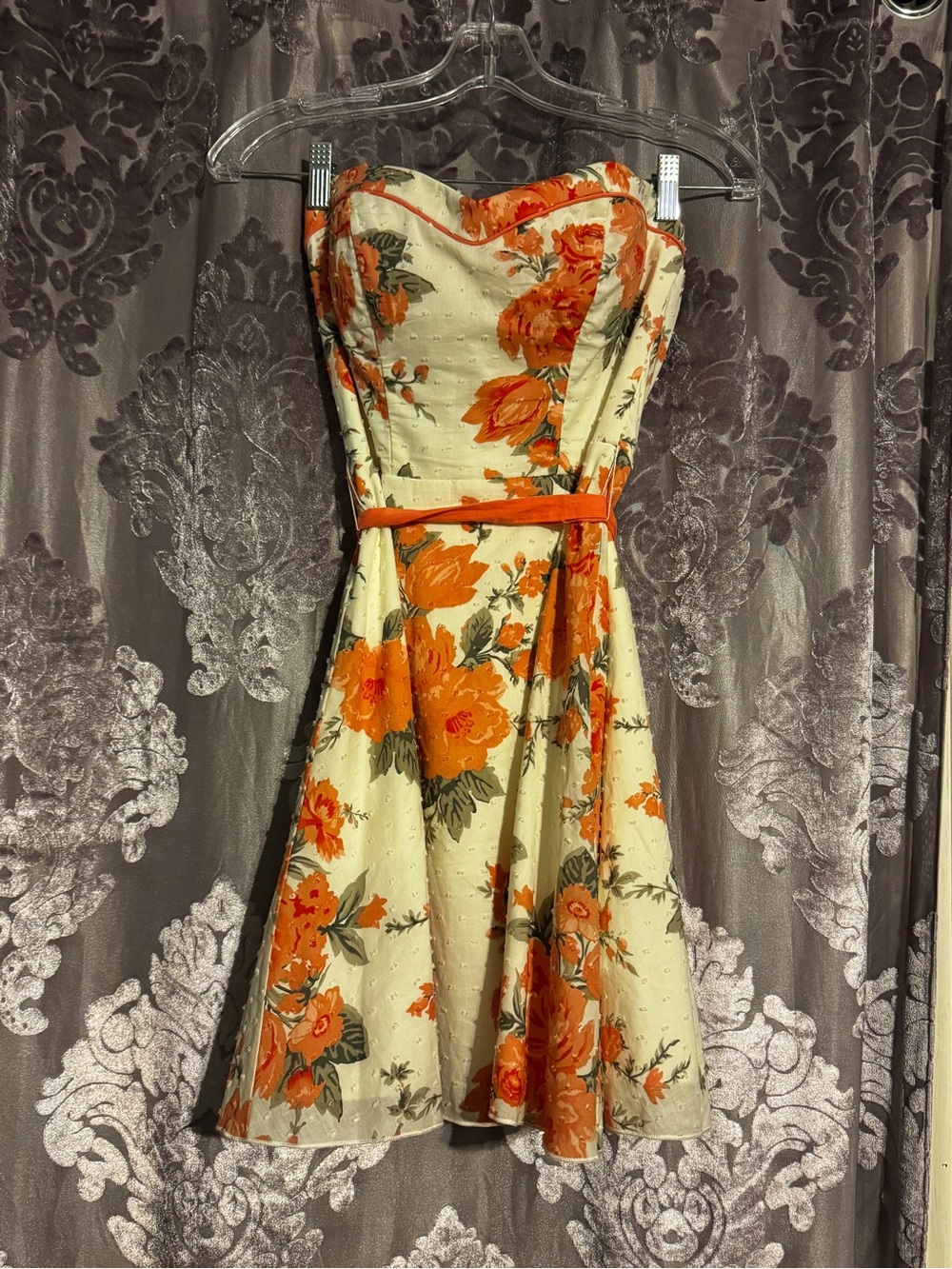Speechless Strapless Retro Floral Fit-and-Flare Dress in Pink and Cream Size 3